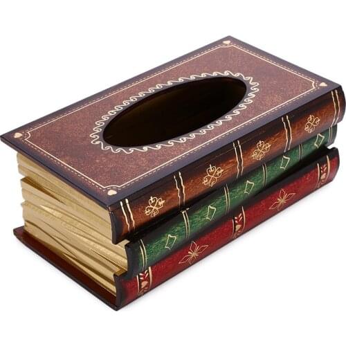 Tray - Retro Painted Wooden Antique Book Box Tissue Box Tissue Holder Table Napkin Holder Wooden Crafts Home Decoration value