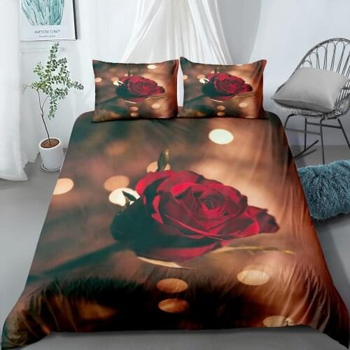 3D Rose Print Bedding for Girls Bedroom Decorative Linen Cover 2/3 Piece Microfiber Soft Pillowcase Double Bed Full Queen Set