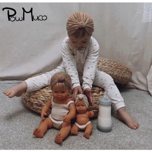 Powmuco Toddler Soft Skin-friendly Cotton Caps Solid Color Handmade Donut Baby Girls Turban Hat Kids Headwear Photography Props