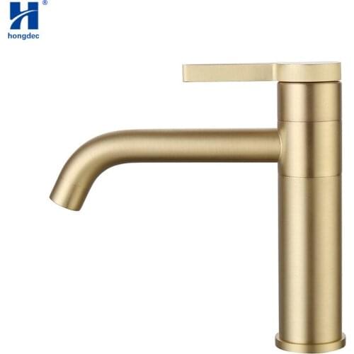 Hongdec Stainless steel Brushed Gold Single handle basin tap cold hot water bathroom Sink faucet