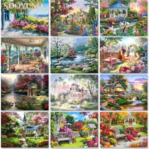 SDOYUNO Paint By Numbers Landscape DIY Handmade Gift Coloring By Numbers Garden Picture For Living Room Home Decoration