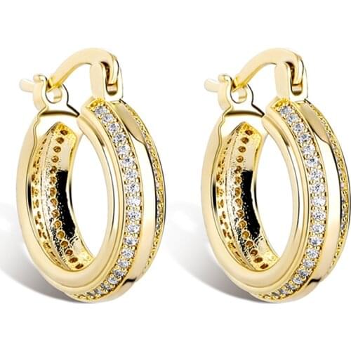 Hoop Earrings In Yellow Gold (18mm) Stud Earrings For Girls Single Row Cubic Zirconia Hip Hop Jewelry Accessories