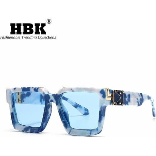HBK New Popular Vintage Rectangle Sunglasses Women Retro Blue Square Steampunk Shades Men Fashion Modern Sun Glasses Female