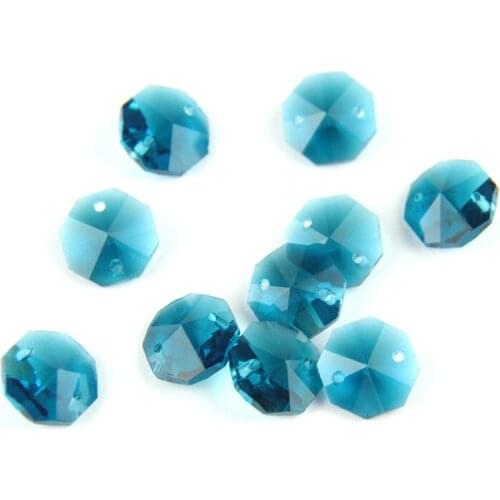 14mm Glass Octagon Beads Different Color 50pcs/Lot With Two Holes Crystal Pendants For Wedding Chandelier Decorations Parts