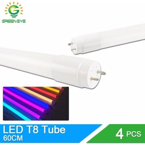 GreenEye 4pcs/lot LED Tube T8 10w 60cm SMD2835 220v Warm Cold White Red Blue Green Pink 2Feet milky cover Light Tube Lamp