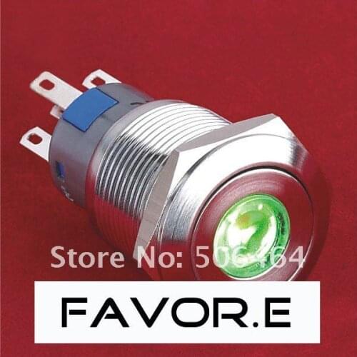 *Stainless steel LED 19mm IP67 5A/250VAC 2NO 2NC AUTO-LOCK dot illuminated metal weather protected Pushbutton Switch Flat round