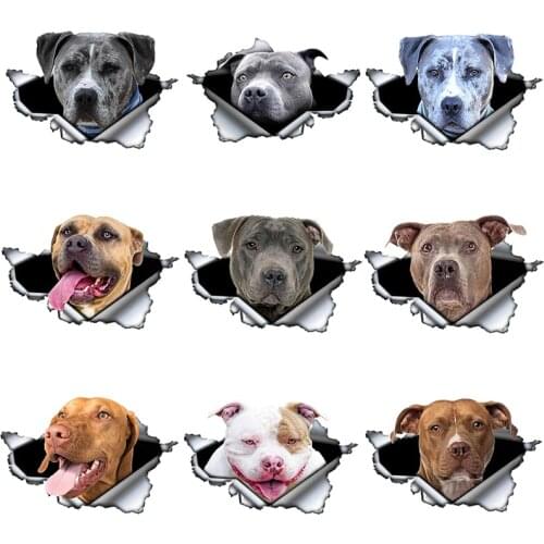 Reflective Stickers Blue Pitbull Car Sticker Creative Torn Metal Decal Waterproof Car Styling Pet Car Decoration,13cm*8cm