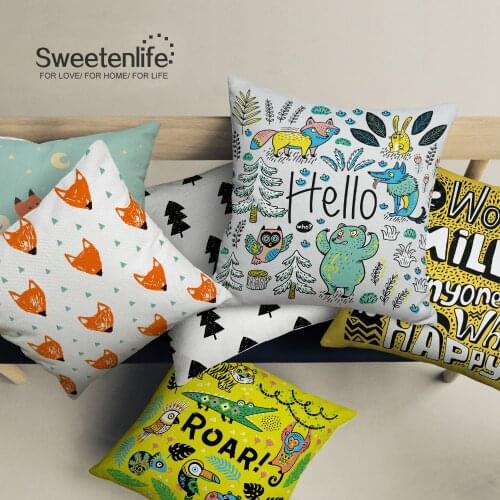 Sweetenlife Cute Animal Pattern Decorative Cushion Covers 60*60 Decorative Pillows For Sofa Wholesale Cotton Linen Throw Pillows