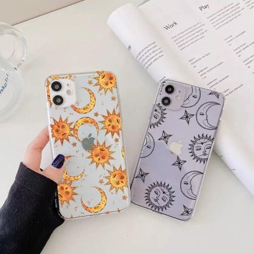Funny Sun Moon Face Shockproof Phone Case For iPhone 11 12 Pro MAX X XS MAX XR SE 2020 6s 7 8 Plus transparent Matte Back Cover