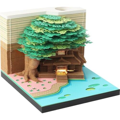 Omoshiroi Block Custom Notepad Toys Kawaii Treehouse Model 3D Sticky Notes Stationery Christmas Gift Led Lamp Wedding Giveaway
