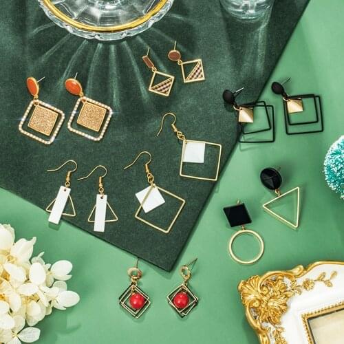 POXAM New Korean Acrylic Dangle Earrings Geometric Gold Earrings For Women Modern Earrings 2020 Female Wedding Fashion Jewelry