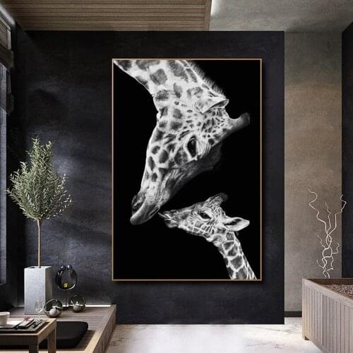 Giraffe Mother and Child Canvas Paintings On the Wall Art Posters and Prints Nordic Animals Funny Art Pictures Cuadros Decor
