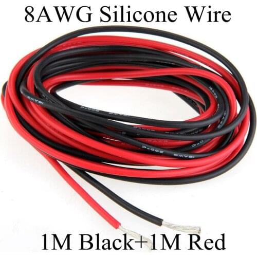 1M Black+1M Red 8awg flexible silicone wire gauge high temperature Tinned copper cable silicone rubber wire
