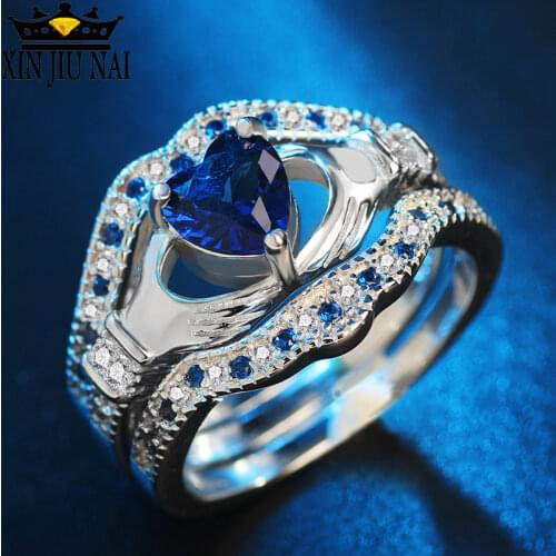 3 colors 3 /pcs set of ringsWomens Charming Heart Shape Blue Silver Ring Ring Set Jewelry Gift wholesale lots bulk