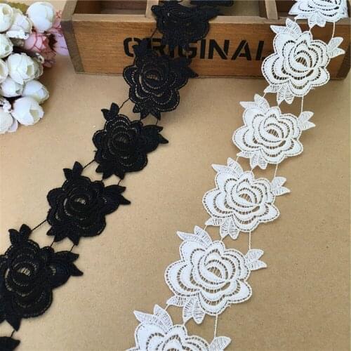 3 Yards Soluble White Black Polyester Rose Embroidered Lace Trim Ribbon Handmade DIY Sewing Craft For Costume Hat Decoration