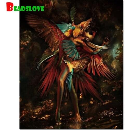 African parrot woman diamond embroidery full square round 5d diy diamond painting cross stitch rhinestone pictures