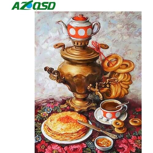 AZQSD Full Drill Diamond Embroidery Coffee Landscape Handmade Rhinestones Pictures Diamond Painting 5D Scenic Cup Home Decor