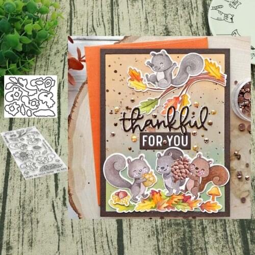 Squirrel Metal Cutting Dies and clear stamps for DIY Scrapbooking Card Making Decoration Supplies