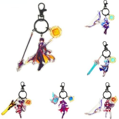 Genshin Impact Keychain Keychain Venti Ganyu Diluc Carved Clear Genshin Impact ZhongLi KeQing Key Chain for Girls Cute Keyring