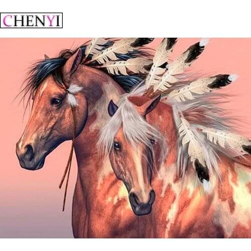CHENYI 5D DIY Diamond Painting Full Square Feather Horse Diamond Embroidery Cross Stitch Mosaic Craft Needlework Home Decoration