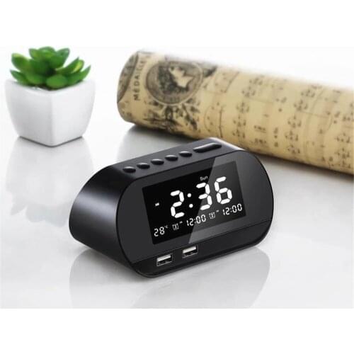 Digital Alarm USB Charging Electronic Desktop Clock LED with Calendar Temperature Display Smart Timer Wireless Radio for Bedroom