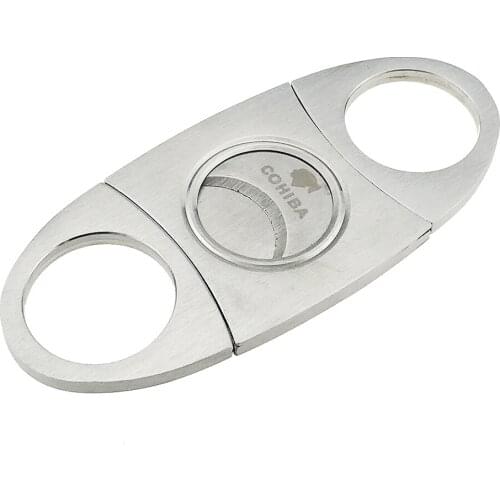 COHIBA Stainless steel Cigar Cutter Smoking Accessories Silver Metal Pocket Plastic Handle Classic for Gift