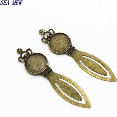 To fit 20mm round cabochon antique bronze Color bookmark vintage style crown bookmark tray settings 20 PCS hm682-1