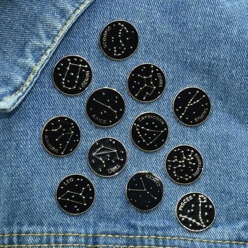 12 Constellation Planet Enamel Brooch Fashion Leo Libra Virgo Zodiac Sign Badge Women Men Personality Birthday Jewelry Gift