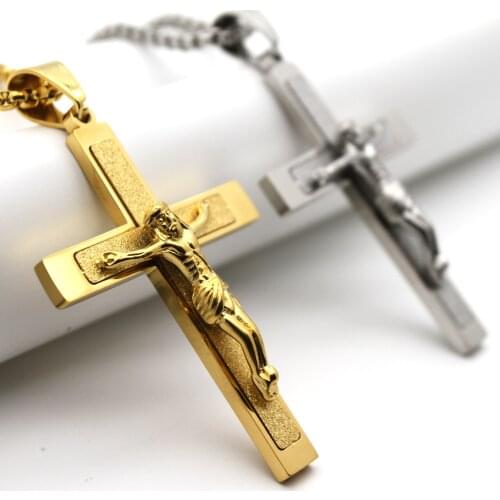 Europe and the United States cross-border titanium steel Jesus necklace necklace titanium steel cross frosted in Christ Jesus