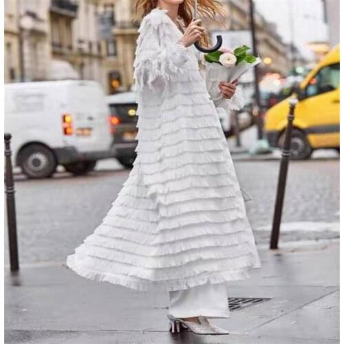 European American Womens Tassel Long Windbreaker Coat Top Middle East Large Cardigan Windbreaker Coat Heihe White Fashion Windb