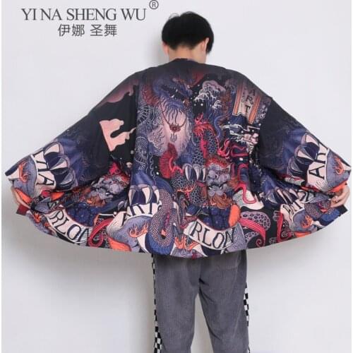 Fashion Japanese Style New Printed Dragon Kimono Men Bathrobe Sleepwear Man Long Sleeve Summer Robe Asian Harajuku Loose Clothes