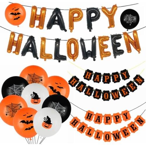 Halloween Black Orange Latex Balloon Letter Paper Banner Happy Halloween Party Hanging Garland Decor Kids Favor Balloon Supplies