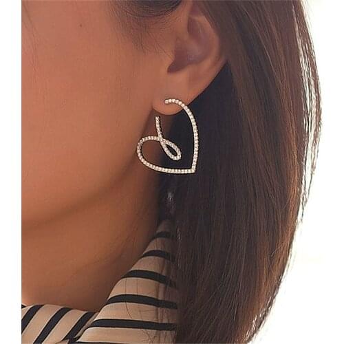 Personality Open Heart Earrings With Shinning Rhinestones 2021 New Jewelry For Women