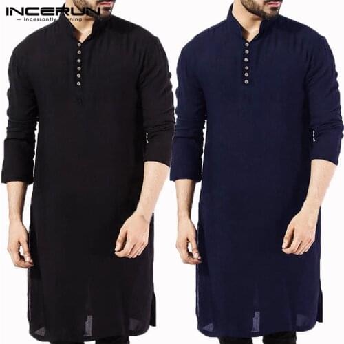 INCEURN Indian Dress Clothes Mens Dress Shirts Robe Length Long Sleeve Oversized Man Islamic Clothing Chemise Elegant Tops