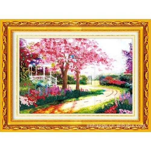 45x65cm Romantic cherry tree Ribbon embroidery kit stain painting set handcraft kit DIY handmade needlework art home decor