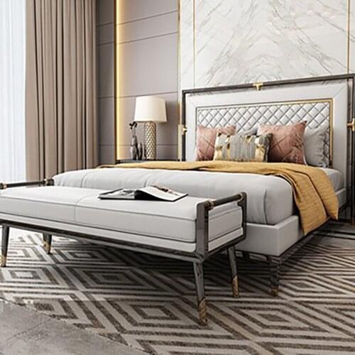 Italian luxury bed, master bedroom, double bed, leather simple wedding bed, solid wood American furniture, post-modern princess