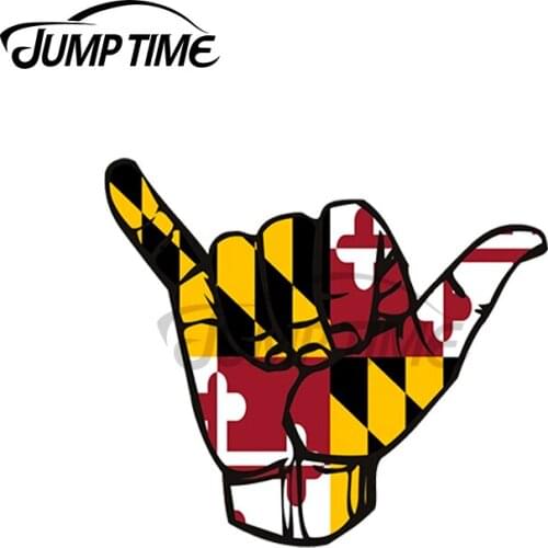 JumpTime 13 x5.8cm For Shaka Hand with MD Flag Vinyl Car Sticker Refrigerator Windshield Occlusion Scratch Car Decoration Decals