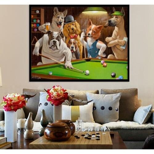 Dogs Party Billiard Game Animals Canvas Painting Art Posters and Prints Wall Pictures For Children Bedroom Home Wall Art Decora
