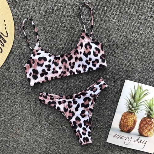 Sexy Leopard Print Bikinis Women Split Bathing Suit Low Waist Swimwear Thin Shoulder Straps Swimsuit Push up Padded Beachwear