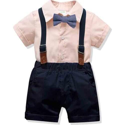 Summer Baby Boys Gentleman Formal Suits Bow Tie British Style Sets ChildrenToddler Boy Party Wedding Outfits