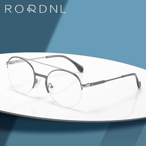Retro Round Glasses Frame for Men Myopia Optical Prescription Eyeglasses Frame Male Vintage Semi Rimless Eyewear Frame Fashion