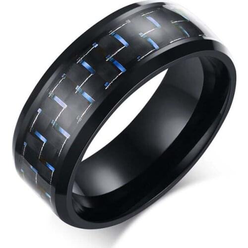 EAMIOR Stainless Steel 8mm Simple Stripe Carbon Fiber Men Ring Wedding Bands 7-12 USA Sizes Engagement Ring Plating High Quality