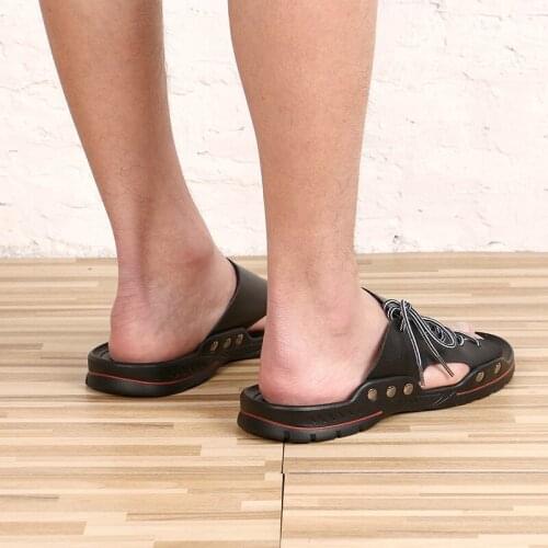Flip Flops Men Large Size38-45 Fashion Men Sandals Genuine Leather Breathable Comfortable Slides Flip Flops Style Men Slippers