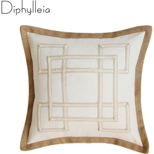 Diphylleia Linen Cotton Sofa Cushion Cover 2020 Nordic Simple Geometric Embroidery Solid Color Pillow Case With Jute Heming