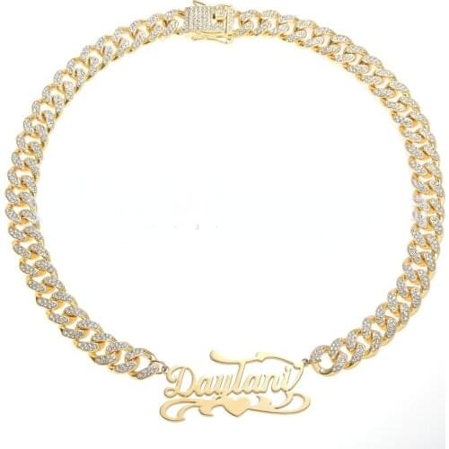 Custom Diamond Encrusted Stainless Steel Letter Name Necklace Men Hip-hop Necklace Accessories Flash Diamond Women Cuban Chain