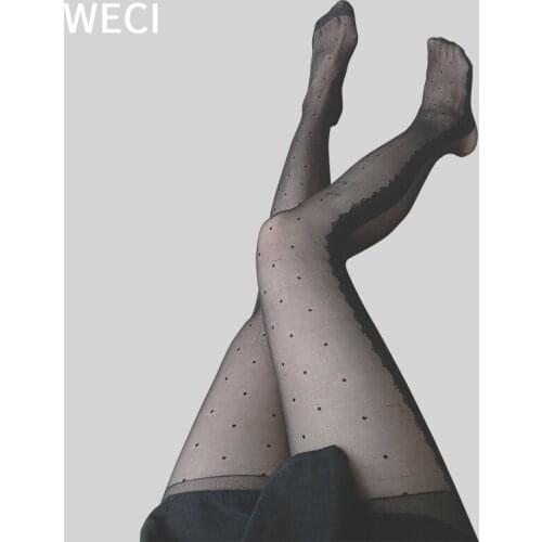 WECI Sexy Polka Dot Tights Black Kawaii Pantyhose Transparent Lace Cute Stockings Secular Summer High Thin Socks Fancy For Women