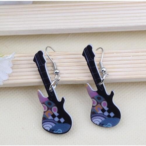 1 pair guitar cute lovely printing drop earrings acrylic new 2014 design spring/summer style for girls woman jewelry