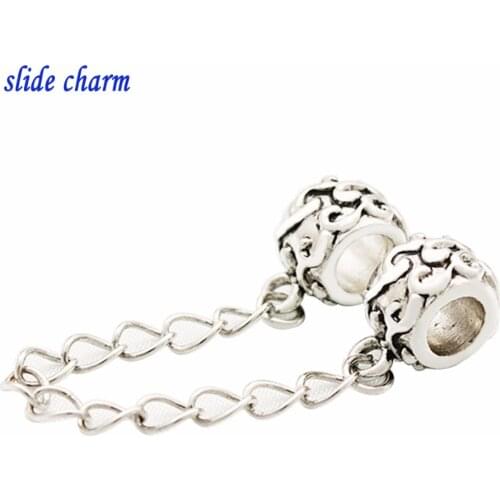 Slide charm Free shipping Vine Rune safety chain chain beads fit Pandora charm bracelets
