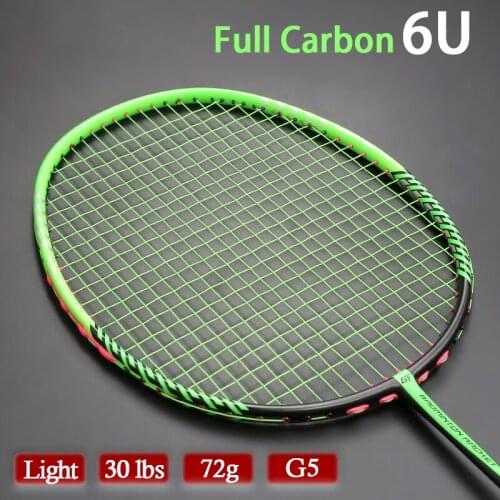Super Light 6U 72g Full Carbon Fiber Badminton Racket Strings Bags Professional Max Tension 30LBS Raquet Sports For Adult