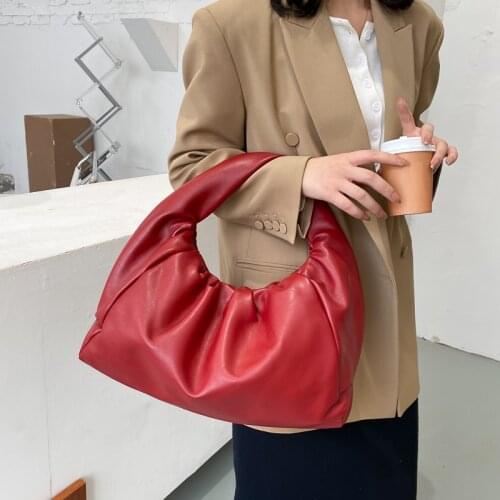 Top Handle Bags For Women 2021 Soft Leather Ruched Hand Bag Ladies New Clutch Purses Female Dumpling Shoulder Bag Large Pouch